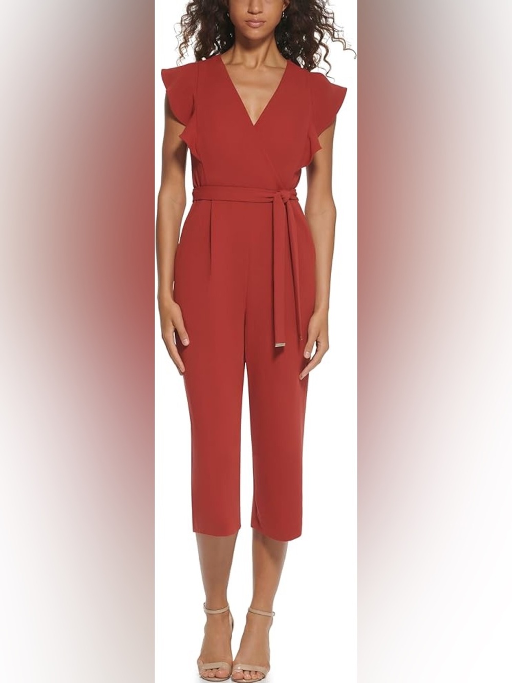 Tommy Hilfiger Brick Red Tie-Waist Wide-Leg Jumpsuit